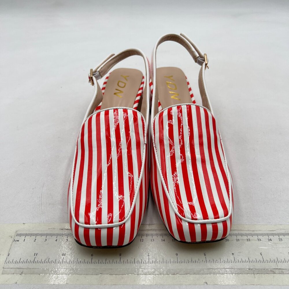 Ydn Red Stripe Square Toe Block Low Heels Slingba… - image 3